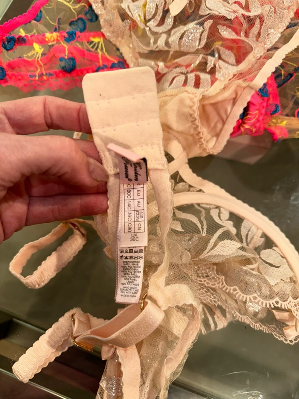 New nwot Agent Provocateur Pale Pink Sheer Lace Bra & Brief Set sparkle 36C 4 - Picture 5 of 5